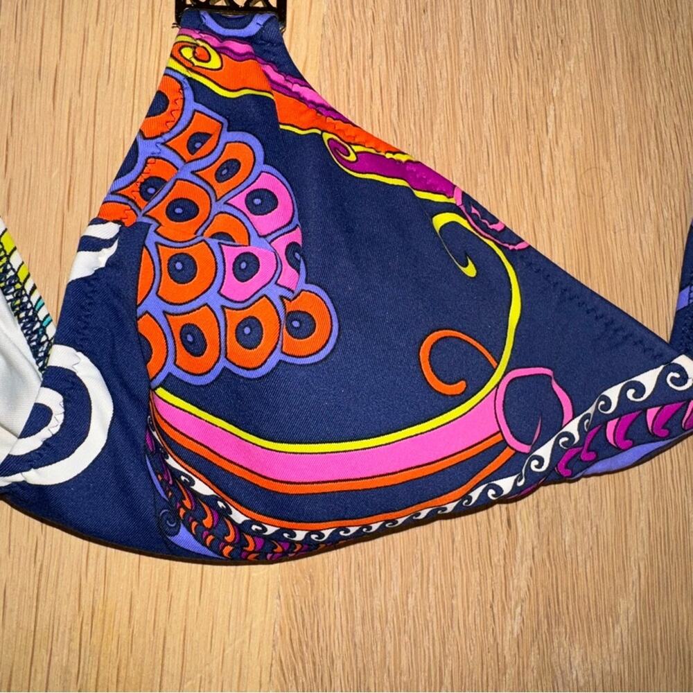 Trina Turk Triangle Blue Bikini Top with Gold Medallion 6 - Picture 7 of 8